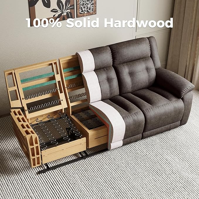 Oversized Manual Recliner Sofa, 86” Extra Wide 3 Seater Reclining Couch for Living Room, Dual Pull Handle Recliners, Upright Middle Seat, One-Piece Design No Assembly Required, Performance Fabric