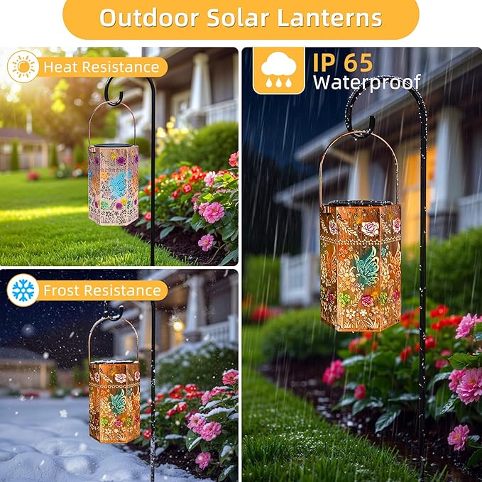 Butterfly Solar Lights Outdoor - Solar Lanterns Outdoor Waterproof Decorative Metal Lantern for Garden, Patio, Pathway（1 Pack）