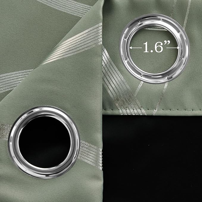 NICETOWN 100% Blackout Greyish Green Blackout Curtain Panels for Bedroom 63 inch Long, Thermal Insulated Wave Line Foil Print Design Drapes for Patio Sliding Glass Door, 52" x 63", 2 Panels