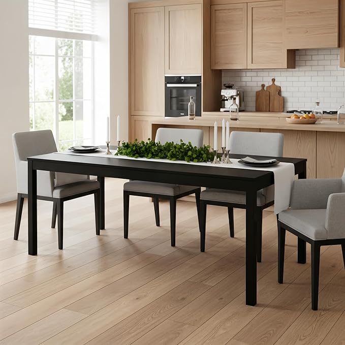 Grain & Grove Davie 72 Inch Dining Table, Large Rectangular Wooden Table for Kitchen/Dining Room, Wood Table for Dining Room, Home Office, Living Room Furniture, Black