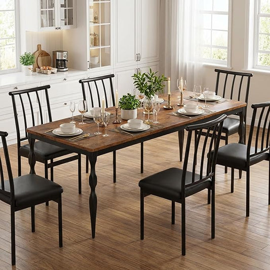 Garvee 71-Inch Modern Farmhouse Dining Table, Large Rectangular Kitchen Table for 6-8 People, Sturdy Wood Top with Unique Legs, Scratch-Resistant Dining Room Furniture for Party, Big Family, Brown