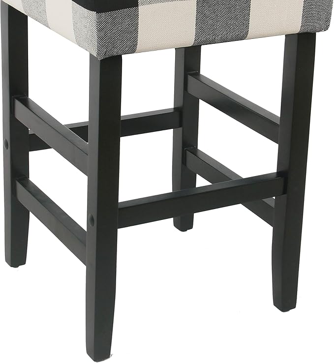 Homepop Home Decor | Classic Open-Back Counter Height Barstool | Square 24 Inch Bar Stools with Domed Cushion, Black Plaid