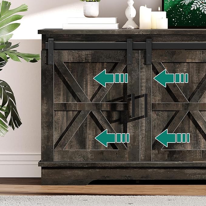 YITAHOME Farmhouse TV Stand for 65 Inch Television Stand, Entertainment Center with Storage Cabinets and Sliding Barn Doors, Rustic Media TV Console Table for Living Room, Dark Rustic Oak