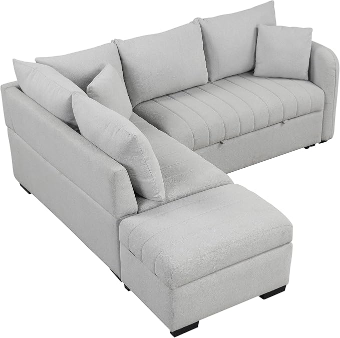 Merax Sofa Bed Sleeper Couch L Shaped Sofa with Storage Ottoman, L-Shape Sectional Couch with 2 USB Ports, 2 Power Sockets for Living Room and Small Apartment (Gray)