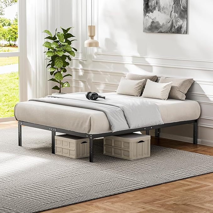 DUMOS Bed Frame - Full Size Metal Platform Bed Frames Mattress Foundation with Steel Slat Support, No Box Spring Needed, Storage Space Under Base, Easy Assembly, Black