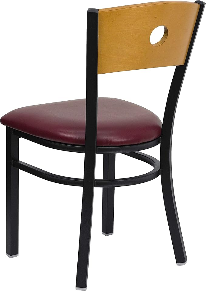 Flash Furniture HERCULES Series Black Circle Back Metal Restaurant Chair - Natural Wood Back, Burgundy Vinyl Seat