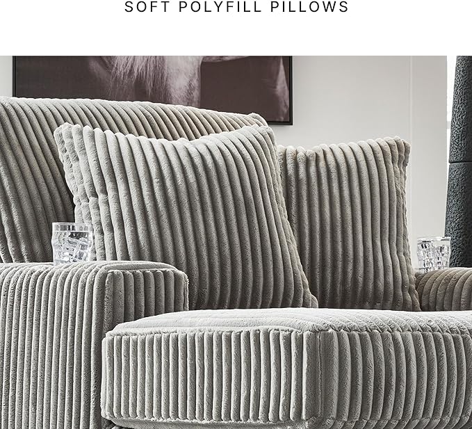 Signature Design by Ashley Lindyn Contemporary Chaise with USB Charging Ports, 2 Cup Holders and Throw Pillows, Gray