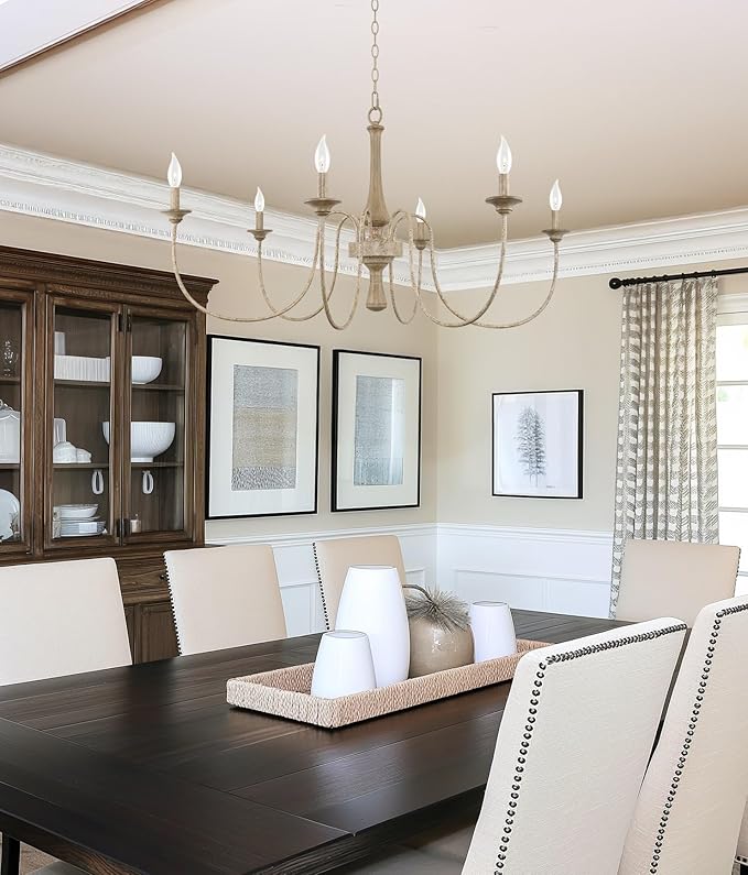 Kira Home Sherbrooke 44" Large Chandelier, 6-Light French Country Chandelier, Smoked Cedar + Rustic Metal Finish