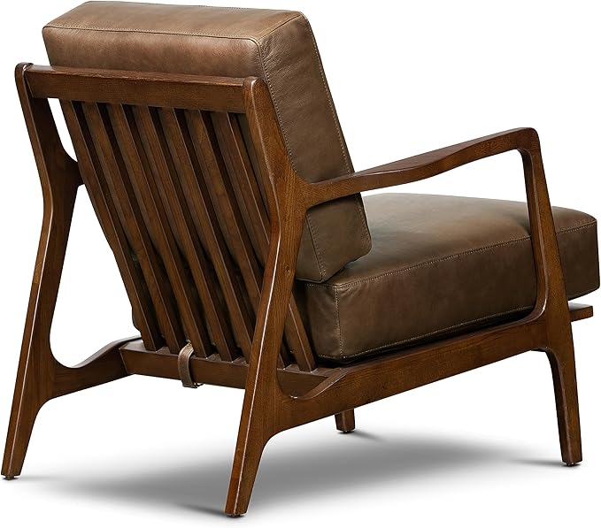 Poly & BARK Verity Leather Accent Chair – Armchair with Walnut Wood Frame – Fashion-Forward Lounge Seating for Living Room – Upholstered in Cocoa Brown Leather for Modern Style