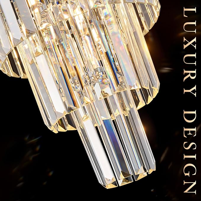 Modern Chrome Crystal Pendant Light, 3 Tiers K9 Crystal Chandelier Mini Ceiling Pendant Light Fixture for Kitchen Island Dining Room Hallway Bedroom Closet