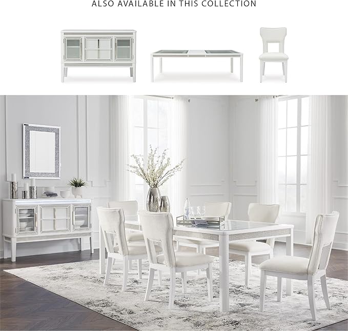 Signature Design by Ashley Chalanna Modern Upholstered Dining Chair with Cushion and Adjustable Levelers, Set of 2, White