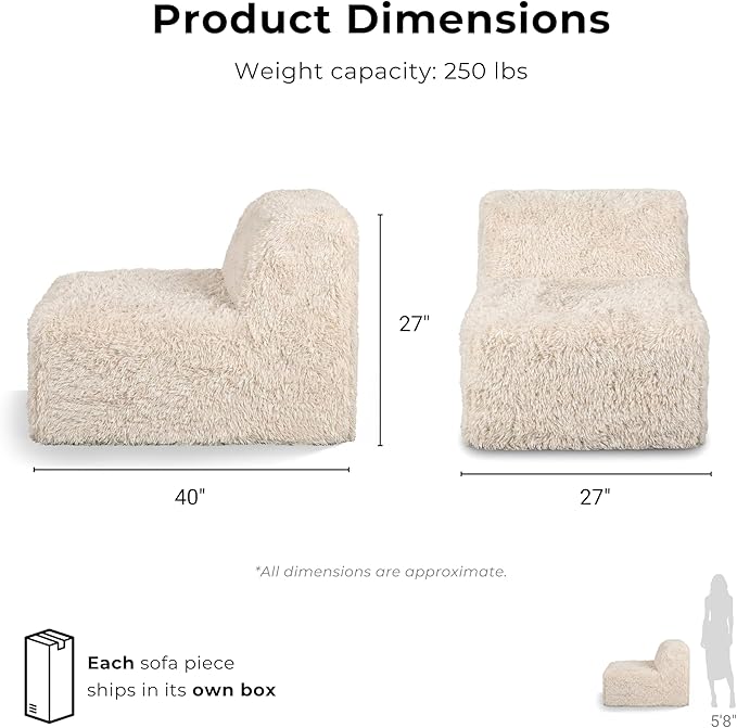 Furniture of America Havyn Modern Faux Fur 5-Seater L-Shaped Modular Foam Sectional Sofa, Compressed Couch in a Box, No Assembly Required, for Living Room and Office, Olive Green