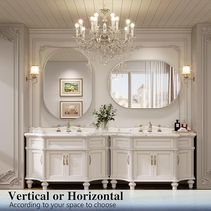 Oval Mirror, 40"30" Silver Bathroom Vanity Mirror, Wall Mount for Entryway, Living Room, Hangs Vertical or Horizontal