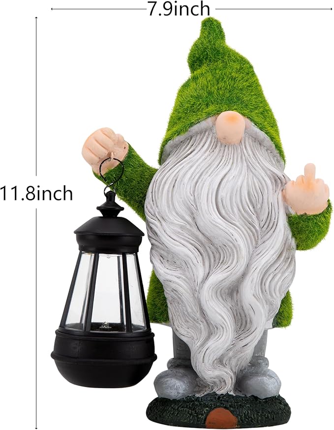 Flocked Garden Outdoor Gnome Statues Decor with Solar Lights, Large Funny Gnome Garden Figurines for Outside Patio Yard Lawn House Farmhouse Sculptures Decorations Gifts, White