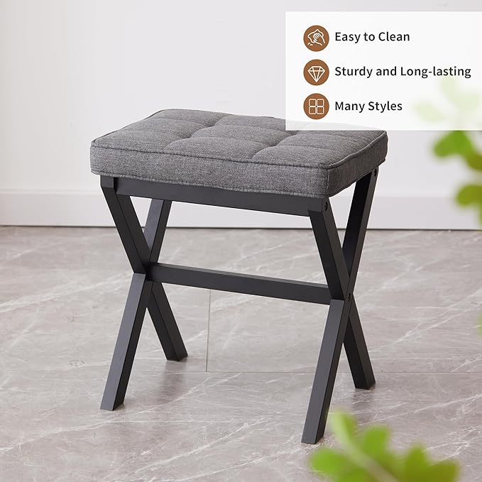 FILWH Foot Stool Small Ottoman Foot Rest Padded Foot Stool Desk for Under Office Desk Vanity Stool Bamboo Footstool Sofa Footrest Shoe Stool Small Foot Stools (Black Legs + Gray)