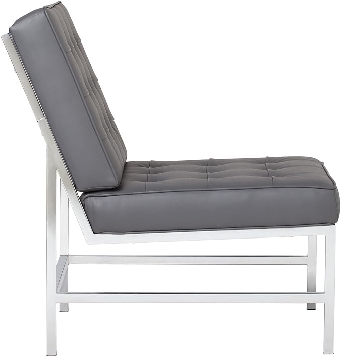 Ashlar Modern Accent Chair in Blended Leather, Chrome/Gray