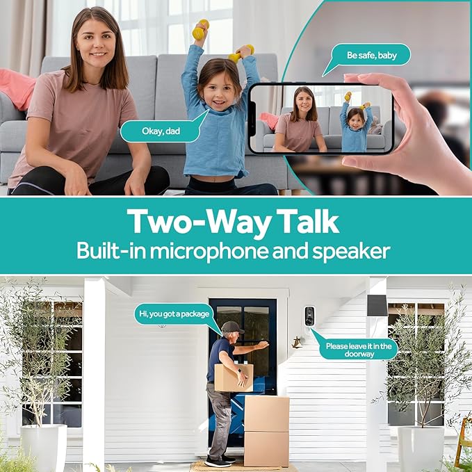 2 Pack Solar Security Camera Outdoor Wireless, 4MP HD Full Color Night Vision, 2.4/5GHz WiFi Home Security Camera with AI Motion Detection & Siren, 2-Way Audio, Alexa, No Wiring, Weatherproof