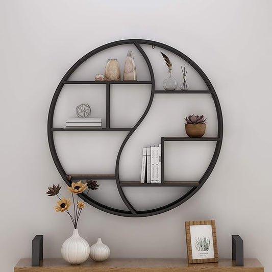 Christopher Knight Home Bobby Industrial Hanging Circular 8 shelves, Wall Shelf, Black Finish, Natural