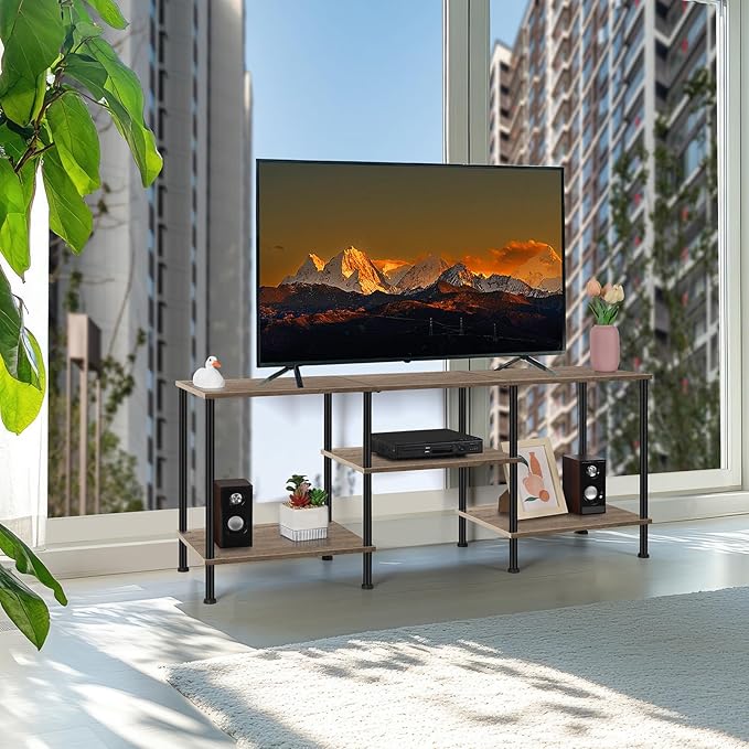 50 inch TV Stand for Living Room Small Entertainment Center with Storage Shelf & Power Outlets, Modern Farmhouse TV Console Table Media Cabinet for Bedroom, Rustic Grey