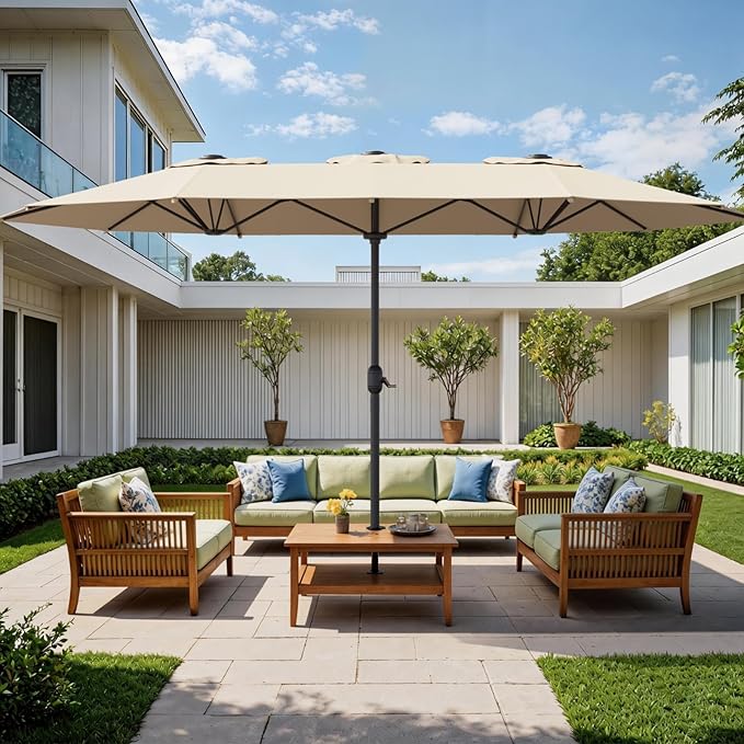 Sannwsg Outdoor Patio Umbrella,Table Umbrella with Push Button Tilt and Crank,Market Umbrella with 8 Sturdy Ribs,Yard Umbrella