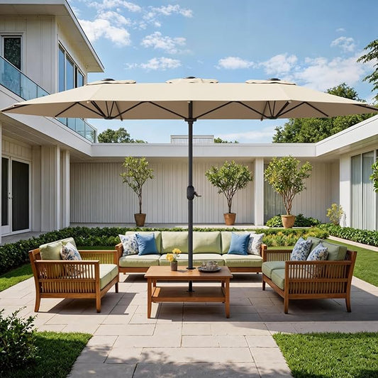 Sannwsg Outdoor Patio Umbrella,Table Umbrella with Push Button Tilt and Crank,Market Umbrella with 8 Sturdy Ribs,Yard Umbrella