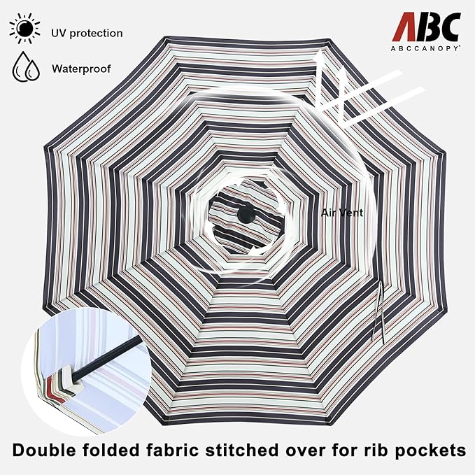 ABCCANOPY 10FT Patio Umbrella, Outdoor Waterproof Table Umbrella with Push Button Tilt and Crank, 8 Ribs UV Protection Pool Umbrella for Garden, Lawn, Deck & Backyard(Dark Blue Stripes)
