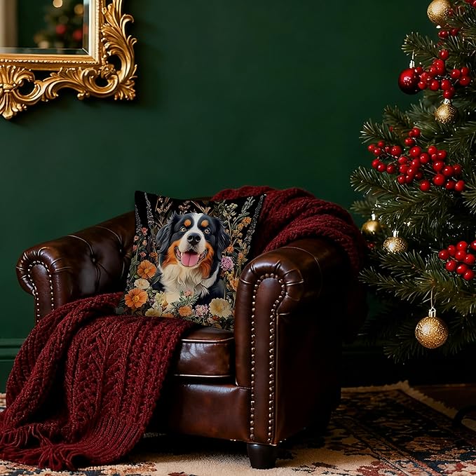 William Morris Inspired-Vintage Floral Bernese Mountain Dog Pillow Covers 18x18, Dog Lover Mom Gifts, Moody Dark Cottagecore Botanical Dogs Decorative Pillow Covers for Home Living Room Bedroom