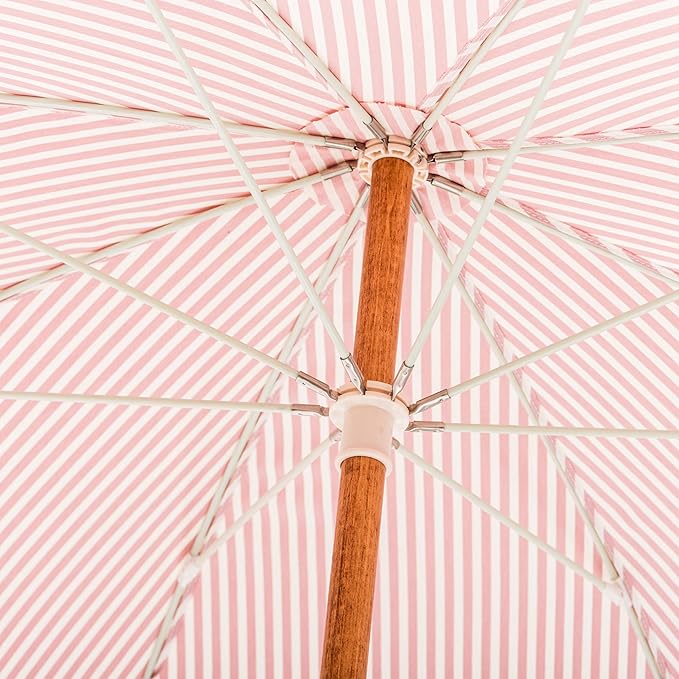 Business & Pleasure Co. Rio Umbrella Scalloped Brim For Beach, Patio or Picnic - 6' Boho Beach Umbrella, 7' Tall Wood Pole, UPF 50+