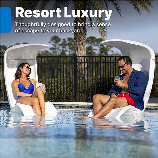 Step2 Mondello Chair with Shade, Outdoor/Indoor Waterproof Patio Furniture, Pool Lounger, Use in Pools Up to 9-Inches of Water or Poolside Ledge, Durable & Weighted, White