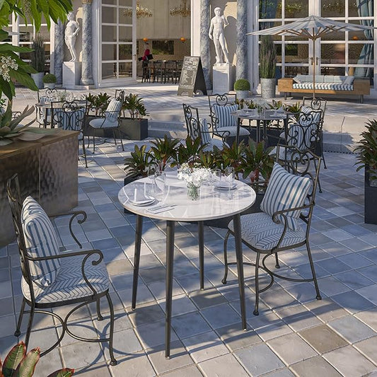 Wisfor Sintered Stone Dining Table: 32" Round Reception Table Modern Coffee Table Marble Table with Metal Legs for Kitchen Living Room Office Patio Seaside (White)