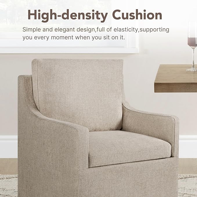 Upholstered Dining Chairs Set of 4, Modern Dining Room Chairs with Casters & Washable Cover, Rolling Accent Chair with Hidden Storage for Kitchen, Farmhouse, Living Room, Linen, 4 Box
