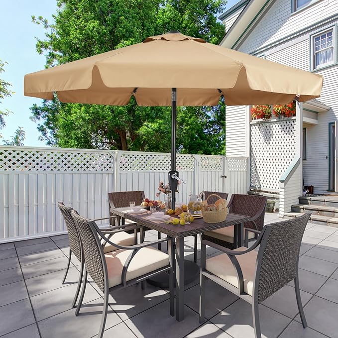 MASTERCANOPY 10ft Patio Umbrella with Valance, Crank and Tilt – 8 Ribs Outdoor Market Umbrella, UV/Fade Resistant, Waterproof Canopy with Wind Vent for Garden, Deck, Backyard, Pool (Khaki)