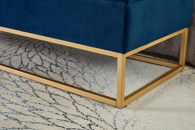 Ball & Cast 58.6" Velvet Storage Ottoman Bench, End of Bed Bench with Safety Hinge and Golden Metal Legs,Morden Entryway Bench,Foot Stool with Button Tufted Cushion for Bedroom,Living Room,Navy Blue