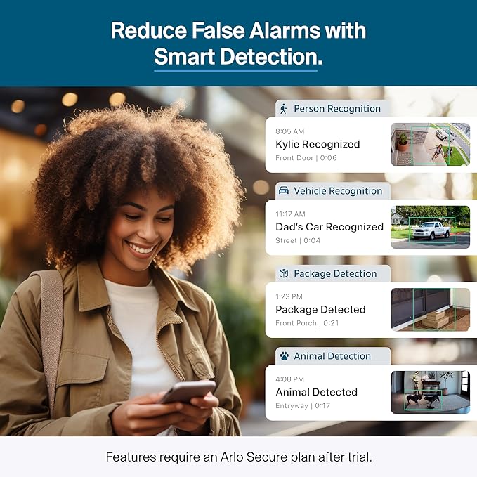 Arlo Pro Security Camera 2K HDR (6th Gen, 2025 Release) 3 Cam + 3 Solar Panels + 6 Months of Secure Plus Plan - Wireless Outdoor Camera, Battery Power, Person, Vehicle & Animal Detection, White