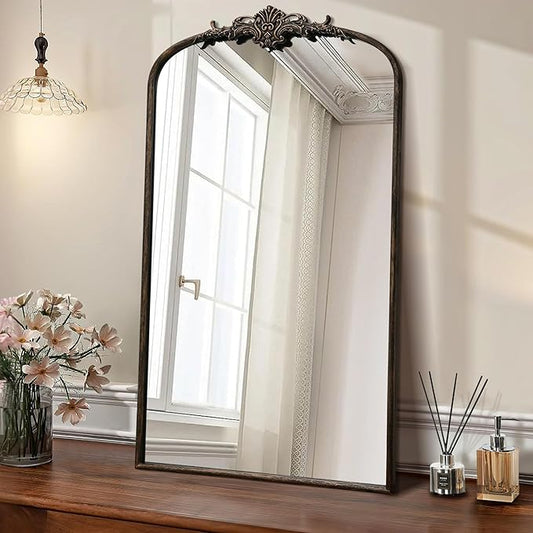 Besdomus Vintage Black Arched Mirror: 24"x42" Large Arch Black Antique Wall Mounted Mirror - Traditional Ornate Home Decor for Living Room/Entryway/Fireplace/Bathroom - Idea for Young Couples