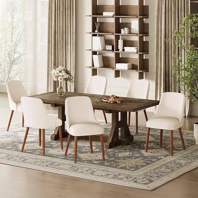 Dining Chairs Set of 4, Upholstered Dining Room Chair with Wood Legs, High-Back Padded Kitchen Chairs for Dining Room/Restaurant/Cafe, Beige