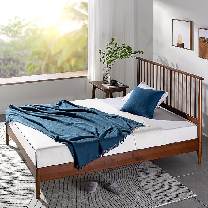 Zinus Linda Mid Century Wood Platform Bed Frame/Solid Wood Foundation/Wood Slat Support/No Box Spring Needed/Easy Assembly, Queen