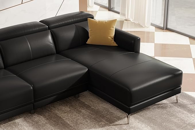 Valencia Andria 99.5" Leather Reclining Sectional Sofa, 3 Seater Reclining Couch with Right Hand Chaise | Italian Nappa 11000 Top Grain Leather | Power Reclining Seat with Adjustable Headrests - Black