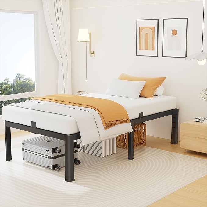 14 Inch Twin XL Bed Frame, Metal Platform Bed Frame with Round Corner Legs, 3500 lbs Heavy Duty Steel Slats Support, No Box Spring Needed, Noise Free, Easy Assembly, Black