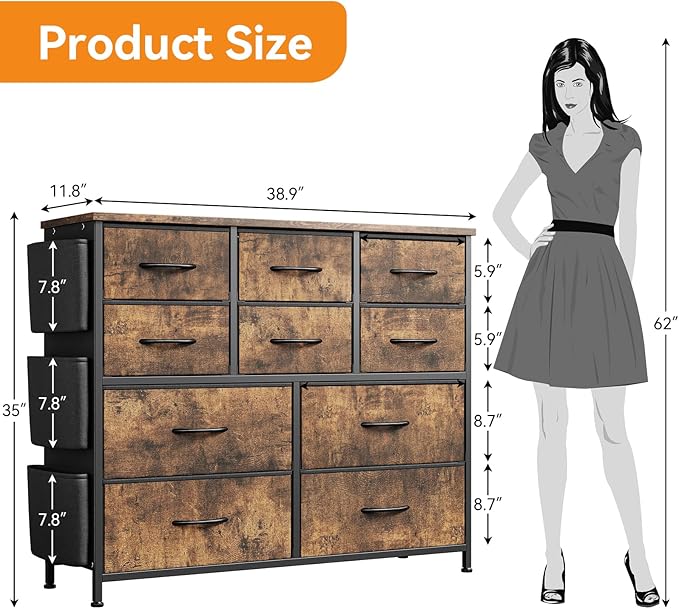 GarveeHome Dresser for Bedroom, Fabric Dressers & Chests of Drawers with Side Pockets, Chest of Drawers for Closet, Living Room, Closet, Hallway