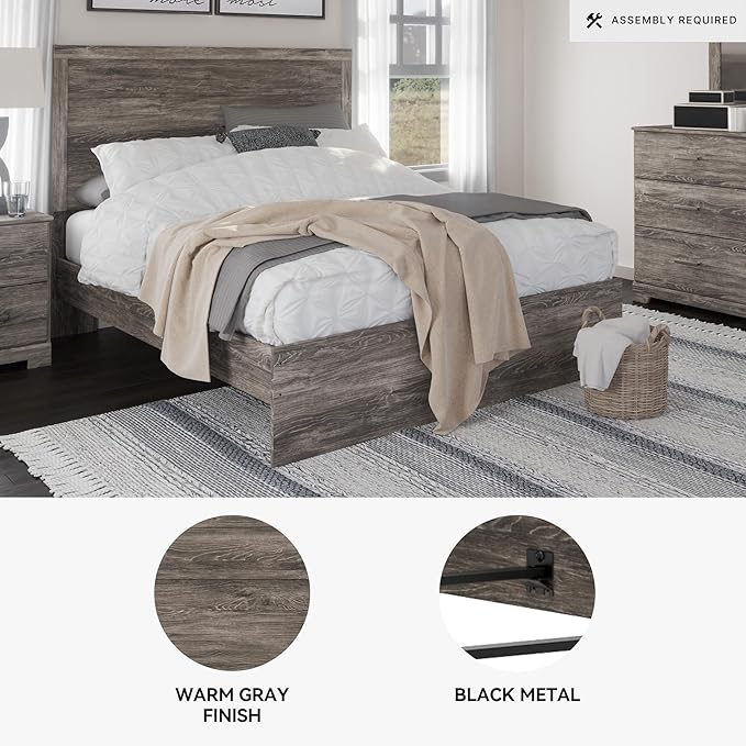 Signature Design by Ashley Ralinksi Vintage Queen Panel Bed with Metal Slats, Foundation or Box Spring Needed, Gray