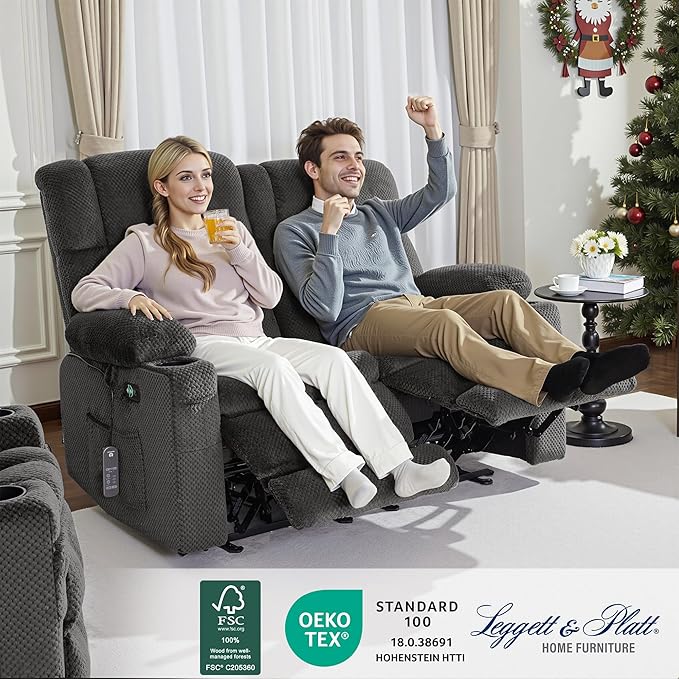 MCombo 57" Reclining Loveseat with Heat and Massage, Zero Gravity Recliner Loveseat Sofa with Dual USB Charging Ports for Living Room, Fabric 6314 (Dark Grey)