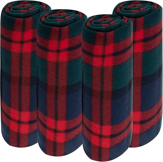 Trail maker 24 Pack Bulk Plaid Sherpa Fleece Throw Blankets 50 x 60 for Wedding Guests, Homeless, Pets | Plaid Fleece Throw Blankets Bulk