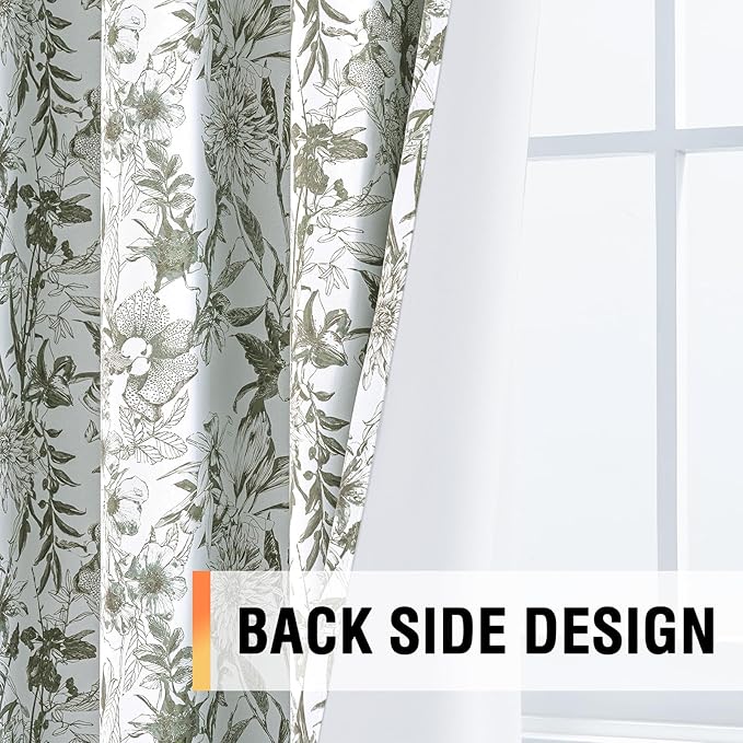 H.VERSAILTEX Blackout Curtains 84 Inch Length 2 Panels Set Floral Print Curtain Drapes for Living Room Thermal Insulated Grommet Window Curtains for Bedroom - French Jouy Flora in Sage