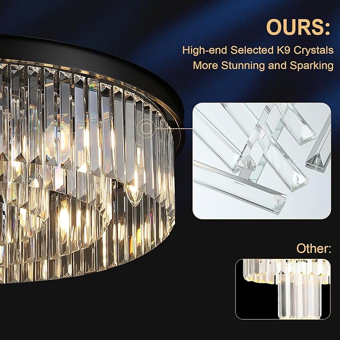 30'' Modern Crystals Chandelier 12-Light Large Black Crystal Chandeliers for Entryway 3-Tier K9 Crystal Ceiling Pendant Light Fixture for Living Room Dining Room Foyer Kitchen Bedroom