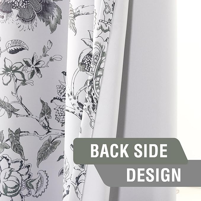 H.VERSAILTEX Blackout Curtains 96 Inch Length 2 Panels Set Floral Print Curtain Drapes for Living Room Thermal Insulated Grommet Window Curtains for Bedroom - Traditional Floral in Antique Green
