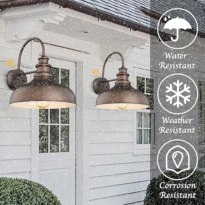 Bestshared 11.5”Dusk to Dawn Sensor Farmhouse Barn Light, Outdoor Wall Sconce, Outdoor Wall Lantern for Porch, Exterior Light Fixtures Porch Lights (Orb+White, 4 Pack)