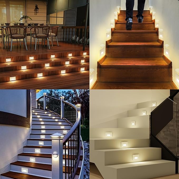 12 Pack Motion Sensor Stair Lights Indoor Outdoor, 120V Hardwired Motion Activated Step Lights, 4W 300LM Dimmable 5CCT Stairway Lighting, 2700K/3000K/4000K/5000K/6500K, ETL, White