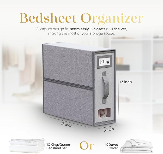 Sheet Organizers and Storage – 4 Pack Bed Sheet Organizer for Queen & King Size, Foldable Linen Closet Storage for Bedding, Duvet Covers, and Pillowcases