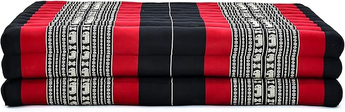 Leewadee Trifold Mattress XL – Comfortable Thai Massage Pad, Foldable Relaxation Floor Mattress Filled with Kapok, Perfect to Use as a Sleeping Mat 79 x 39 inches, Black Red